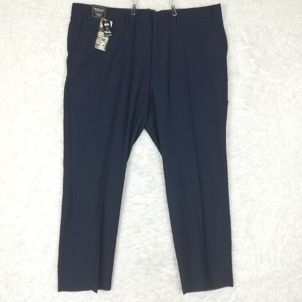 Haggar Mens Dress Pants Straight Fit Flat Front Flex Waist Navy Blue 44x30 New